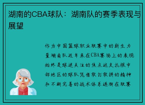 湖南的CBA球队：湖南队的赛季表现与展望